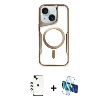 MARSİLYAN™- iPhone 14 Kılıf Yadigar Klasik Özel Seri - Siyah 3D Antistatik Cam Ekran Koruyucu + Shine Kamera Lens - YL