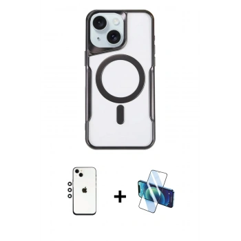 MARSİLYAN™- iPhone 14 Kılıf Yadigar Klasik Özel Seri - Siyah 3D Antistatik Cam Ekran Koruyucu + Shine Kamera Lens - GS