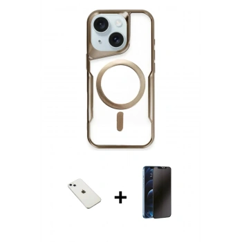 MARSİLYAN™- iPhone 14 Kılıf Yadigar Klasik Özel Seri - Siyah 3D Antistatik Hayalet Cam Ekran Koruyucu + Diamond Kamera Lens - SABE