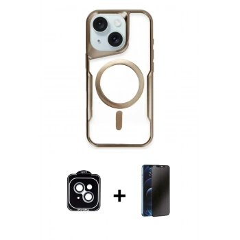 MARSİLYAN™- iPhone 14 Kılıf Yadigar Klasik Özel Seri - Siyah 3D Antistatik Hayalet Cam Ekran Koruyucu + PVD Metal Kamera Lens - MI