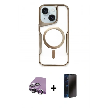 MARSİLYAN™- iPhone 14 Kılıf Yadigar Klasik Özel Seri - Siyah 3D Antistatik Hayalet Cam Ekran Koruyucu + Raze Metal Kamera Lens - GS