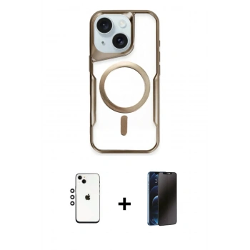 MARSİLYAN™- iPhone 14 Kılıf Yadigar Klasik Özel Seri - Siyah 3D Antistatik Hayalet Cam Ekran Koruyucu + Shine Kamera Lens - GS