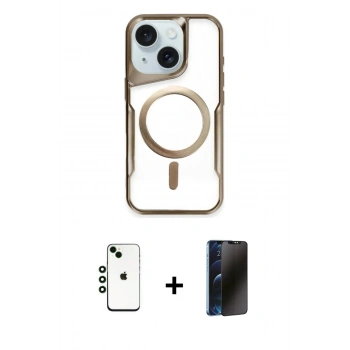 MARSİLYAN™- iPhone 14 Kılıf Yadigar Klasik Özel Seri - Siyah 3D Antistatik Hayalet Cam Ekran Koruyucu + Shine Kamera Lens - YL