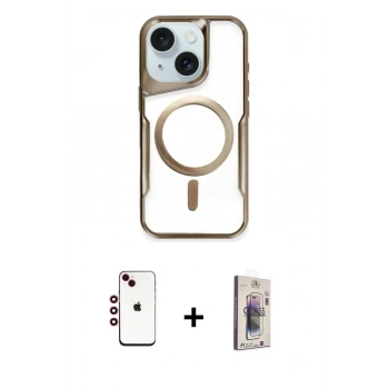 MARSİLYAN™- iPhone 14 Kılıf Yadigar Klasik Özel Seri - Siyah Bilvis 3D Cam Ekran Koruyucu + Shine Kamera Lens - KI