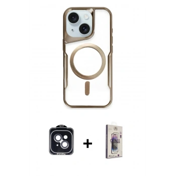 MARSİLYAN™- iPhone 14 Kılıf Yadigar Klasik Özel Seri - Siyah Bilvis 3D Cam Ekran Koruyucu + PVD Metal Kamera Lens - SH