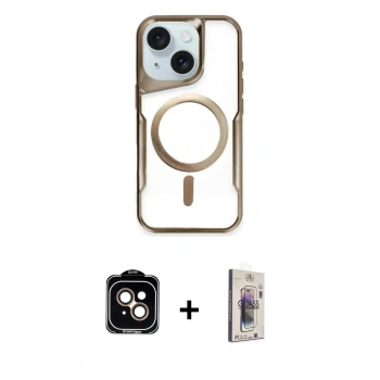 MARSİLYAN™- iPhone 14 Kılıf Yadigar Klasik Özel Seri - Siyah Bilvis 3D Cam Ekran Koruyucu + PVD Metal Kamera Lens - TU