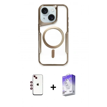 MARSİLYAN™- iPhone 14 Kılıf Yadigar Klasik Özel Seri - Siyah Bilvis 5in1 3D Magic Cam Ekran Koruyucu + Shine Kamera Lens - KI