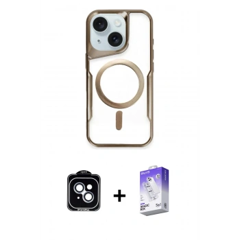 MARSİLYAN™- iPhone 14 Kılıf Yadigar Klasik Özel Seri - Siyah Bilvis 5in1 3D Magic Cam Ekran Koruyucu + PVD Metal Kamera Lens - MI