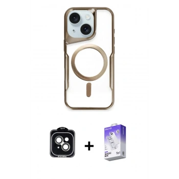 MARSİLYAN™- iPhone 14 Kılıf Yadigar Klasik Özel Seri - Siyah Bilvis 5in1 3D Magic Cam Ekran Koruyucu + PVD Metal Kamera Lens - YL