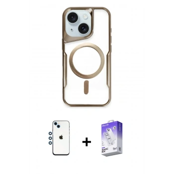 MARSİLYAN™- iPhone 14 Kılıf Yadigar Klasik Özel Seri - Siyah Bilvis 5in1 3D Magic Cam Ekran Koruyucu + Shine Kamera Lens - MI