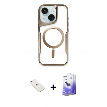 MARSİLYAN™- iPhone 14 Kılıf Yadigar Klasik Özel Seri - Siyah Bilvis 5in1 5D Magic Hayalet Cam Ekran Koruyucu + Diamond Kamera Lens - SABE