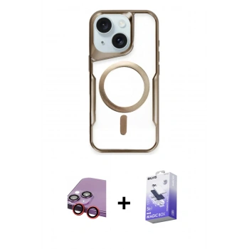 MARSİLYAN™- iPhone 14 Kılıf Yadigar Klasik Özel Seri - Siyah Bilvis 5in1 5D Magic Hayalet Cam Ekran Koruyucu + Raze Metal Kamera Lens - KI