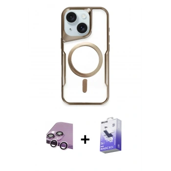 MARSİLYAN™- iPhone 14 Kılıf Yadigar Klasik Özel Seri - Siyah Bilvis 5in1 5D Magic Hayalet Cam Ekran Koruyucu + Raze Metal Kamera Lens - MR