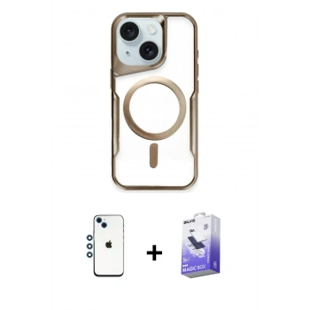 MARSİLYAN™- iPhone 14 Kılıf Yadigar Klasik Özel Seri - Siyah Bilvis 5in1 5D Magic Hayalet Cam Ekran Koruyucu + Shine Kamera Lens - MI