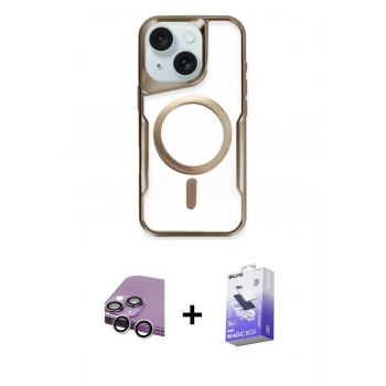 MARSİLYAN™- iPhone 14 Kılıf Yadigar Klasik Özel Seri - Siyah Bilvis 5in1 5D Magic Hayalet Cam Ekran Koruyucu + Raze Metal Kamera Lens - GS