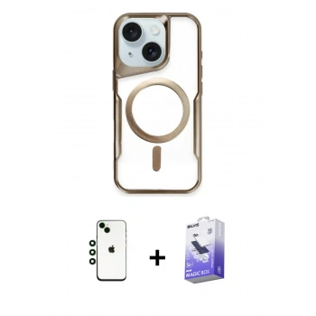 MARSİLYAN™- iPhone 14 Kılıf Yadigar Klasik Özel Seri - Siyah Bilvis 5in1 5D Magic Hayalet Cam Ekran Koruyucu + Shine Kamera Lens - YL