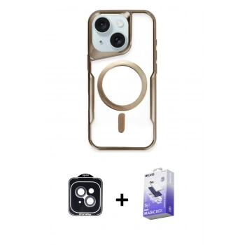 MARSİLYAN™- iPhone 14 Kılıf Yadigar Klasik Özel Seri - Siyah Bilvis 5in1 5D Magic Hayalet Cam Ekran Koruyucu + PVD Metal Kamera Lens - SH