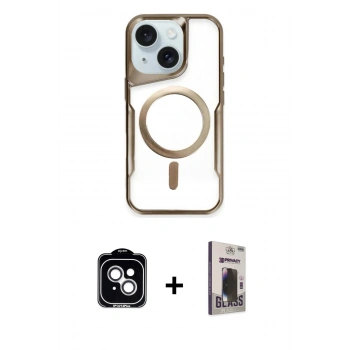 MARSİLYAN™- iPhone 14 Kılıf Yadigar Klasik Özel Seri - Siyah Bilvis Hayalet Cam Ekran Koruyucu + PVD Metal Kamera Lens - GS