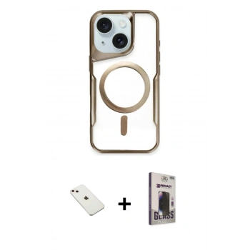 MARSİLYAN™- iPhone 14 Kılıf Yadigar Klasik Özel Seri - Siyah Bilvis Hayalet Cam Ekran Koruyucu + Diamond Kamera Lens - PE