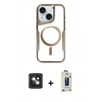 MARSİLYAN™- iPhone 14 Kılıf Yadigar Klasik Özel Seri - Siyah Bilvis Hayalet Cam Ekran Koruyucu + PVD Metal Kamera Lens - PE