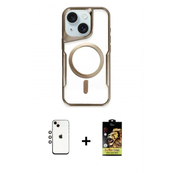 MARSİLYAN™- iPhone 14 Kılıf Yadigar Klasik Özel Seri - Siyah Buffer Cam Ekran Koruyucu + Shine Kamera Lens - GI