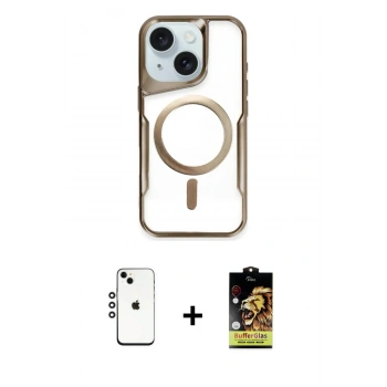MARSİLYAN™- iPhone 14 Kılıf Yadigar Klasik Özel Seri - Siyah Buffer Cam Ekran Koruyucu + Shine Kamera Lens - GS