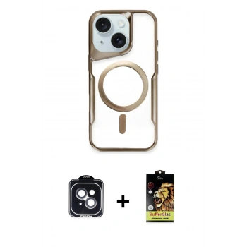 MARSİLYAN™- iPhone 14 Kılıf Yadigar Klasik Özel Seri - Siyah Buffer Cam Ekran Koruyucu + PVD Metal Kamera Lens - SH