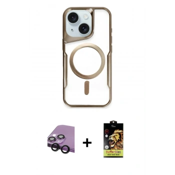 MARSİLYAN™- iPhone 14 Kılıf Yadigar Klasik Özel Seri - Siyah Buffer Cam Ekran Koruyucu + Raze Metal Kamera Lens - SH