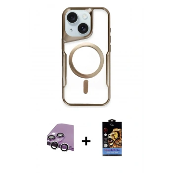 MARSİLYAN™- iPhone 14 Kılıf Yadigar Klasik Özel Seri - Siyah Buffer Hayalet Cam Ekran Koruyucu + Raze Metal Kamera Lens - GS