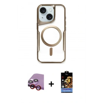 MARSİLYAN™- iPhone 14 Kılıf Yadigar Klasik Özel Seri - Siyah Buffer Hayalet Cam Ekran Koruyucu + Raze Metal Kamera Lens - KI