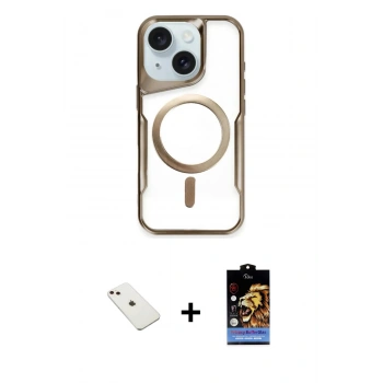 MARSİLYAN™- iPhone 14 Kılıf Yadigar Klasik Özel Seri - Siyah Buffer Hayalet Cam Ekran Koruyucu + Diamond Kamera Lens - PE