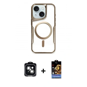 MARSİLYAN™- iPhone 14 Kılıf Yadigar Klasik Özel Seri - Siyah Buffer Hayalet Cam Ekran Koruyucu + PVD Metal Kamera Lens - YL