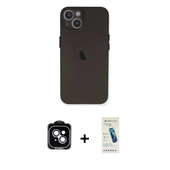 MARSİLYAN™- iPhone 14 Kılıf Yadigar Yansıma Serisi - Şeffaf Pasifik Cam Ekran Koruyucu + PVD Metal Kamera Lens - MI