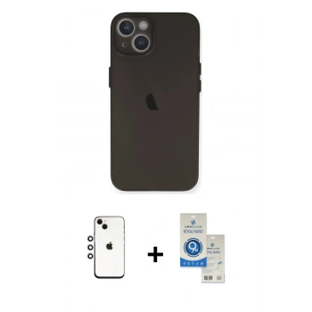 MARSİLYAN™- iPhone 14 Kılıf Yadigar Yansıma Serisi - Şeffaf Royal Nano Ekran Koruyucu + Shine Kamera Lens - GI