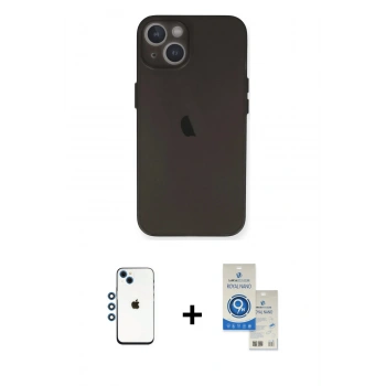 MARSİLYAN™- iPhone 14 Kılıf Yadigar Yansıma Serisi - Şeffaf Royal Nano Ekran Koruyucu + Shine Kamera Lens - MI