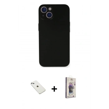 MARSİLYAN™- iPhone 14 Kılıf Yadigar Yansıma Serisi - Siyah Bilvis 3D Cam Ekran Koruyucu + Diamond Kamera Lens - SABE