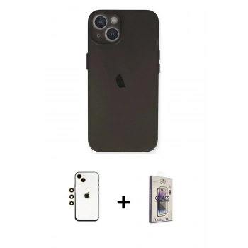 MARSİLYAN™- iPhone 14 Kılıf Yadigar Yansıma Serisi - Siyah Bilvis 3D Cam Ekran Koruyucu + Shine Kamera Lens - GD