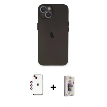 MARSİLYAN™- iPhone 14 Kılıf Yadigar Yansıma Serisi - Siyah Bilvis 3D Cam Ekran Koruyucu + Shine Kamera Lens - KI