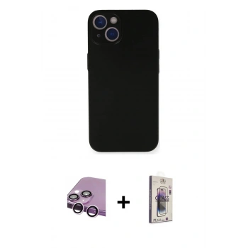 MARSİLYAN™- iPhone 14 Kılıf Yadigar Yansıma Serisi - Siyah Bilvis 3D Cam Ekran Koruyucu + Raze Metal Kamera Lens - MR