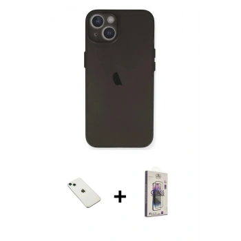 MARSİLYAN™- iPhone 14 Kılıf Yadigar Yansıma Serisi - Siyah Bilvis 3D Cam Ekran Koruyucu + Diamond Kamera Lens - YL