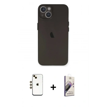 MARSİLYAN™- iPhone 14 Kılıf Yadigar Yansıma Serisi - Siyah Bilvis 3D Mat Cam Ekran Koruyucu + Shine Kamera Lens - GD