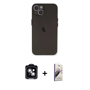 MARSİLYAN™- iPhone 14 Kılıf Yadigar Yansıma Serisi - Siyah Bilvis 3D Mat Cam Ekran Koruyucu + PVD Metal Kamera Lens - MI