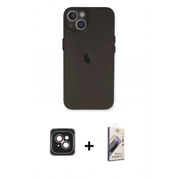 MARSİLYAN™- iPhone 14 Kılıf Yadigar Yansıma Serisi - Siyah Bilvis 3D Mat Cam Ekran Koruyucu + PVD Metal Kamera Lens - PE