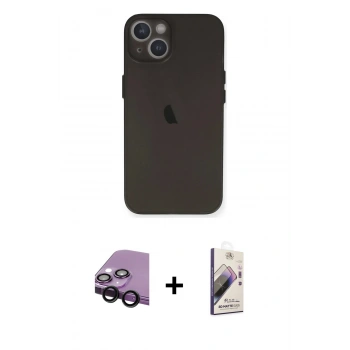 MARSİLYAN™- iPhone 14 Kılıf Yadigar Yansıma Serisi - Siyah Bilvis 3D Mat Cam Ekran Koruyucu + Raze Metal Kamera Lens - SH