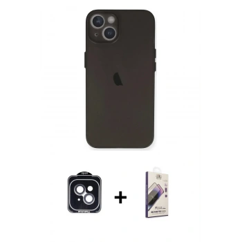 MARSİLYAN™- iPhone 14 Kılıf Yadigar Yansıma Serisi - Siyah Bilvis 3D Mat Cam Ekran Koruyucu + PVD Metal Kamera Lens - SH