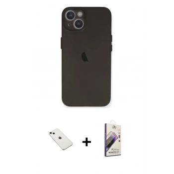 MARSİLYAN™- iPhone 14 Kılıf Yadigar Yansıma Serisi - Siyah Bilvis 3D Mat Cam Ekran Koruyucu + Diamond Kamera Lens - YL
