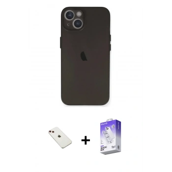 MARSİLYAN™- iPhone 14 Kılıf Yadigar Yansıma Serisi - Siyah Bilvis 5in1 3D Magic Cam Ekran Koruyucu + Diamond Kamera Lens - KI