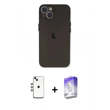 MARSİLYAN™- iPhone 14 Kılıf Yadigar Yansıma Serisi - Siyah Bilvis 5in1 3D Magic Cam Ekran Koruyucu + Shine Kamera Lens - GI