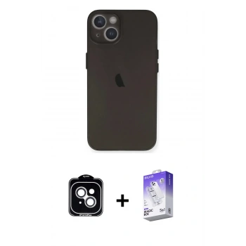 MARSİLYAN™- iPhone 14 Kılıf Yadigar Yansıma Serisi - Siyah Bilvis 5in1 3D Magic Cam Ekran Koruyucu + PVD Metal Kamera Lens - GS