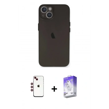 MARSİLYAN™- iPhone 14 Kılıf Yadigar Yansıma Serisi - Siyah Bilvis 5in1 3D Magic Cam Ekran Koruyucu + Shine Kamera Lens - KI
